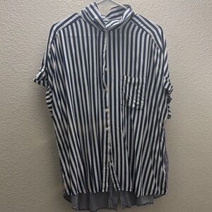 Jane and Delancey Navy and White Striped Button Down Shirt